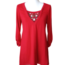 Style &amp; Co. Vintage Y2K Women’s Red Embellished Tunic Top Blouse Size S NEW - £16.44 GBP