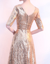 Gold Long Sequin Dress Gowns Women Half Sleeve Plus Size Sequin Dress image 6