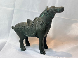 Vtg Chinese Iron War Horse Black Cast Tang Dynasty Style Sculpture Statue - £39.43 GBP