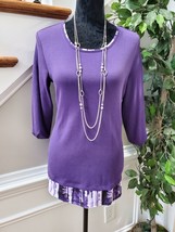 Karen Scott Women&#39;s Solid Purple Cotton Round Neck Long Sleeve Top Shirt Size M - £27.97 GBP