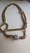 Givenchy Vintage Faux Opal Crystal Cabochon Gold Tone Chain 80s - £142.79 GBP