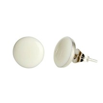 Stainless Steel Solid White Earrings 10mm Enamel Circle Round Stud Post Pair - £7.03 GBP