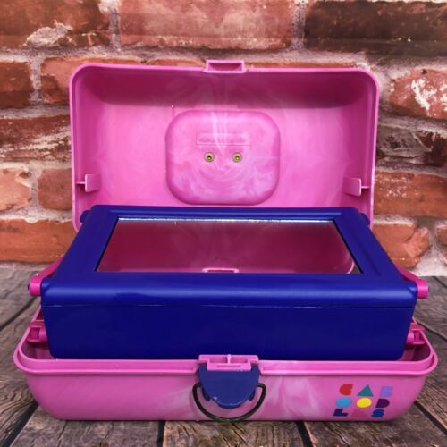 Primary image for VTG Caboodles Make Up Carrying Case #2620 2-Tiered Mirrored Marbled Pink Purple