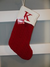 St Nicholas Square Stocking 21 in Cable Knit Christmas Holiday Red "K" NEW - $20.44