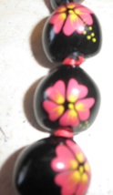 kukui necklace painted flowers on black kukui nut new - $17.06