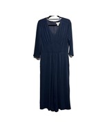 London Times Womens 10 Solid Jersey Jumpsuit Shirred Waist Blue Wide Cro... - $41.58 CAD