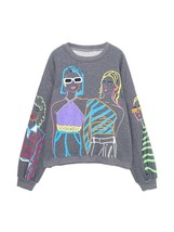 TRAF Women Fashion Contrast Girl Print Fleece Oversized Sweatshirts Vintage O Ne - £96.77 GBP
