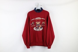 Vintage 90s Streetwear Womens Medium Faded Heart Bear Turtleneck Sweatsh... - $39.55