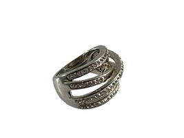 Womens ATR BR CH Silver Tone Ring Clear Rhinestones Size 8 Multi Band Style - £21.46 GBP