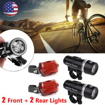 Waterproof 5 Led Lamp Bicycle Bike Front Head Light+Rear Safety Flashlig... - £16.81 GBP