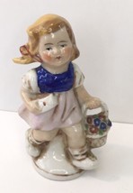 Miniature Ceramic Figurine Vintage Girl Carrying Basket Tirol Germany #20474 - £12.78 GBP