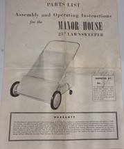 Vintage Manor House 25” Lawnsweeper Parts List 1958 - £3.97 GBP