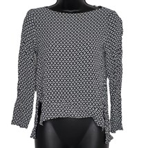 Zara Woman Women&#39;s Shirt XS Black White Boatneck Stretch High Low - £7.30 GBP