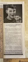 Vtg Print Ad The Continental Insurance Company Boy Eating Apple Pie 13.5... - $9.79