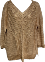 Banana Republic V Neck Metallic Rose Gold Color Cotton Sweater-Size L - £34.61 GBP