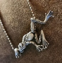 Vtg &quot;JJ&quot; Jonette Jewelry Silver Pewter FROG Pendant Chain Necklace 16&quot; - £15.82 GBP