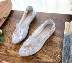 Spring Autumn Women Cotton Fabric Embroidered Ballet Flats Pointy Toe Chinese St - £28.60 GBP