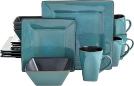 16 Piece Dinnerware Set For 4 Modern Plates Salad Bowls Mugs Stoneware Turquoise - £82.79 GBP