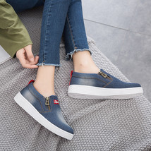Autumn New Women&#39;s Canvas Vulcanized Shoes With Zip Flat Sneakers For Woman Fash - £25.63 GBP
