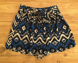 Monteau High Waist Tie Front Dress Shorts Blue White Southwest Aztec Jrs Size S - £17.58 GBP