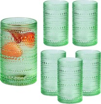 Green Drinking Glasses Vintage Glassware Highball Tumblers Water 12 Oz Set Of 6 - £30.92 GBP