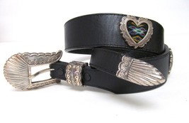 TONY LAMA BLACK LEATHER BELT WITH SILVER TONED DATE STAMPED 1996 BUCKLE ... - $48.95