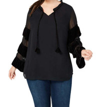 Style &amp; Co Women Velvet Illusion Sleeve Top Size 2X Color Black - £35.30 GBP
