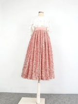 BLUSH PINK Sequin Skirt Outfit Romantic Pleated Midi Wedding Sequined Skirts  image 5