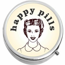 Happy Pills  Medicine Vitamin Compact Pill Box - $11.65