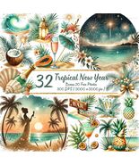 Tropical New Year Watercolor Clipart | Island Holiday PNG Bundle (Digita... - $2.10
