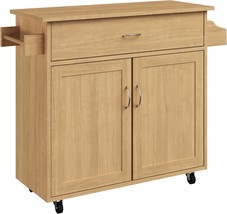 Lavish Home Kitchen Island With Spice Rack And Storage Cabinet - Rolling, Oak - £159.81 GBP