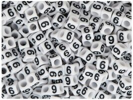 BeadTin White Opaque 6mm Cube Plastic Alpha Beads - Black Number 6 or 9 ... - $2.09