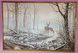 Vintage Letterman Deer By Creek Oil On Canvas Signed Modern Mid Century Rustic - £468.52 GBP