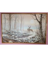 VINTAGE LETTERMAN DEER BY  CREEK OIL ON CANVAS SIGNED MODERN MID CENTURY... - $593.01