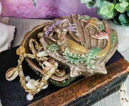 Beautiful Ocean Siren Mermaid With Starfish Shell Shaped Jewelry Box Fig... - $34.84 CAD
