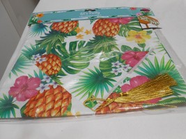 NEW LET&#39;S PARTY TABLE RUNNER w/ GOLD TASSELS PINEAPPLE FLOWERS 12x60 INC... - £5.41 GBP