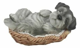 Realistic Miniature Schnauzer Puppy Sleeping In Wicker Basket Figurine 7... - $26.99