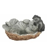 Realistic Miniature Schnauzer Puppy Sleeping In Wicker Basket Figurine 7... - £21.10 GBP