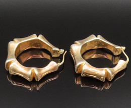 925 Sterling Silver - Vintage Hollow Gold Plated Bamboo Style Earrings - EG11857 - £66.32 GBP