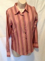 Talbots Womens Sz 8 Black Striped Button Up Top Shirt Multicolor Pink  - £8.87 GBP