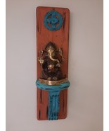 Vintage Gallery Brass Idol Lord Ganesh Wood Wall Art Religieux Good Lucky Charm - $313.12