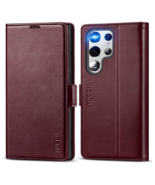 TUCCH Wallet Case for Samsung Galaxy S22 Ultra 6.8&quot;-Wine Red/Open Box~NEW - £10.70 GBP