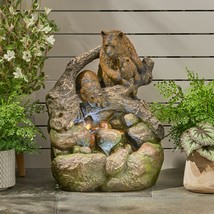 Outdoor Bear Family Fountain, Light Brown And Moss - $116.03