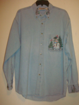 Christine Alexander M Rhinestone/Crystals Snowman Blue Denim Shirt Jacket 90s - £14.90 GBP