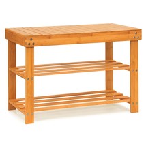 Bamboo Shoe Rack Bench, 27.5&#39;&#39;L*11&#39;&#39;W*11.6&#39;&#39;H Extended Edition 3-Tier Shoe Rack  - £55.35 GBP