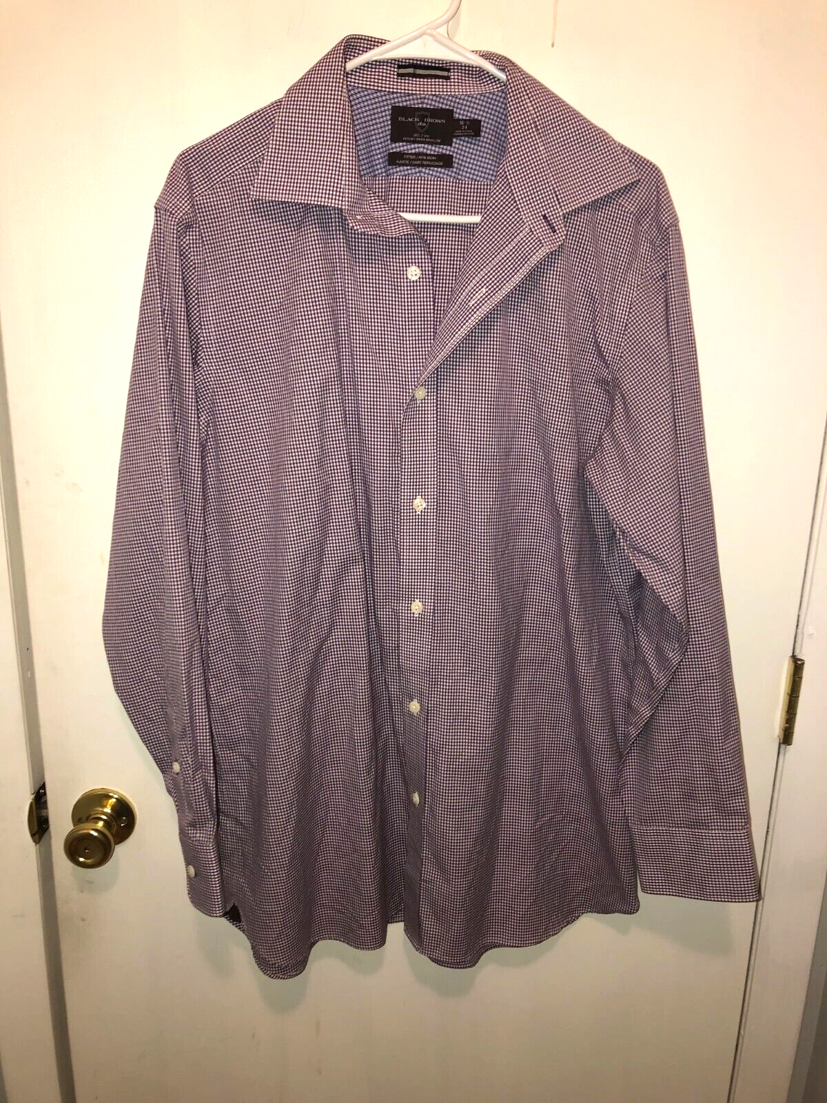 Black Brown 1826 Fitted Non Iron Mens 16.5 34 Egyptian Cotton Button Up ... - $10.88