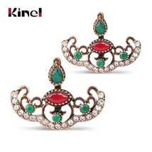 Turkish Gold Stud Earrings For Women Resin Double Sided Crystal Earring Vintage  - £9.57 GBP