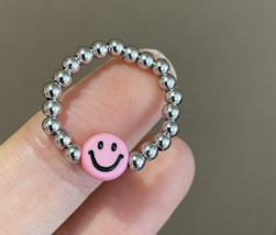 Colorful smiley elastic ring Korean Instagram niche design simple beaded  - £15.50 GBP
