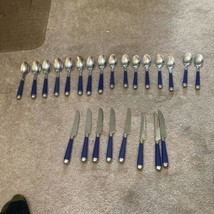 24 PC VINTAGE Gibson Flatware Stainless Silverware Blue Handles NO FORKS - £19.65 GBP