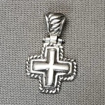 Vintage Sterling Silver Cross with Rope Outline Pendant 1.25&quot; 925 Christian Gift - $24.75